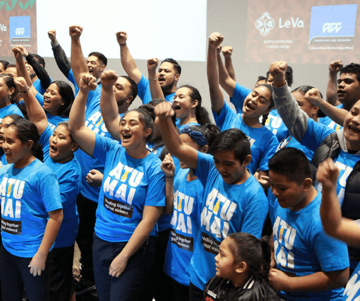 Young people sing together at an Atu-Mai violence prevention programme event.
